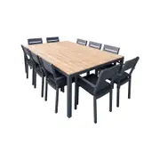 Tuscany 10 Seat Teak Top Dining Table And Aluminium Chairs Alfresco Setting