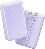 Qecvec Power Bank,Portable Charger 20000mAh with 2 Built-in Cables, 22.5w Fast Charging Battery Pack, LED Display Backup Battery, Travel Battery Pack for iPad, iPhone Samsung and More (Purple)