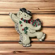 Vintage Christmas Pin Brooch Snowman Ice Skating Two Snowmen Winter Holiday