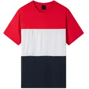 Men's Adult Unisex Drop-Shoulder Colorblock T-Shirt Top Cascual Plain Basic Tee - Red/White/Black