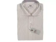 NEW $145 Hickey Freeman Dress Shirt! 16 34 35 *White Tan & Taupe Stripes*