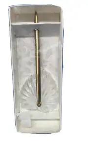 Hortense B. Hewitt Co. Gold Pen With Heart Shape Crystal Base