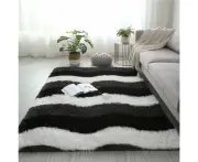 Soft Rectangle Fluffy Plush Rug Home Decoration Carpet - White+black