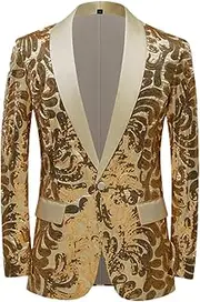 [Haitpant] Men's Shiny Red Sequins Blazer Floral Suit Jacket One Button Shawl Lapel Tuxedo Party Wedding Banquet Prom Costume