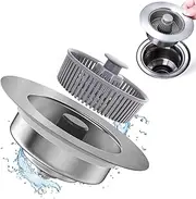 Sink Strainer Plug,Kitchen Sink Drain Strainer and Stopper, Pop-Up Kitchen Sink Drain Stopper, 3 in 1 Stainless Steel Sink Strainer for Drain,(Silver)