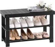 Bamboo Shoe Rack for Entryway, 3-Tier Shoe Rack Bench for Front Door Entrance, S