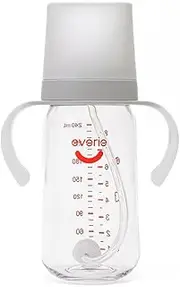 [Evorie] Tritan Baby Feeding Bottle, Teat, Handles & Weighted Straw Bundle for Milk Formula - Crystal-Clear, Wide Neck & Anti-Colic - 240ml (White)