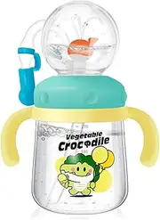 Baby Drinking Cup with Straw Creative Whale Squirt Water Cup 300ml Portable Baby Drinking Bottle with Handle Leakproof and Detachable for Kid Home Outdoor(Light Green)