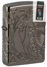 Zippo 49689 Wicca Design Armor Black Ice Lighter + FLINT PACK