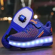 [ZKHD] Roller Skate Shoes with Double Wheels LED Light up Trainers USB Charging Retractable Technical Skateboarding Sport Cross Trainers Sneakers,Blue-29