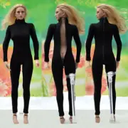 1/6 Female Black Slim Tight Bodysuit Jumpsuit V Clothes Fit 12in PH TBL Body