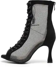 [HROYL] Open Toe Dance Boots Women Latin Salsa Ballroom Lace-up Ankle Dance Shoes,Model QJW7179/7180