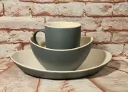 Brand New Go Bamboo Brand Deep Plate Cup Medium Bowl Set Two Tone Grey