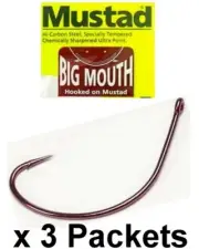 3 Packets of Mustad Big Mouth 37753NPNP Chemically Sharpened Wide Gap Hooks