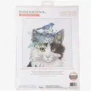 Blossom Whiskers Cross Stitch Kit - Purrfect Floral Crown for Cats! 11" x 11", 1