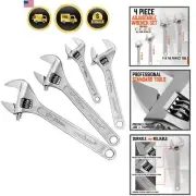 Adjustable Wrench Set 4 Pieces Chrome Vanadium Steel 6 8 10 12 Inches