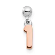 Sterling Silver Mio Memento Rhodium-Plated Rose-Tone Dangle Number 1 Charm