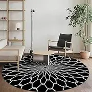Round Bedroom Living Room Soft Rug ø 200 cm Office and Dining Room Large Area Rugs Indoor Decoration Non-Slip Carpets Modern Carpet Floral Lines Black