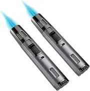 2Pack Torch Lighters Refillable Butane Gas Lighter Windproof Double Jet Flame Adjustable ButaneTorch Blow Lighters for BBQ Camping(Without Gas)