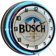 19" Busch Beer Brewed In U.S.A. Sign Double Neon Clock Man Cave Pub Decor (Blue)