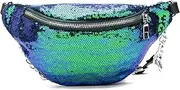 [Eilova] Bling Sequins Fanny Waist Pack Glitter Shoulder Chest Bag with Adjustable Belt for Women Girl, Green (Green) - EObb-181309130H-02