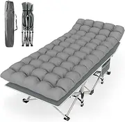Heavy-Duty Camping Cot 280kg Capacity | Extra Wide Deluxe Padding + Compact Fold Design for Outdoor/Home/Aussie Worksites (Grey)