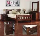 COBAR KING BED BEDROOM SUITE SOLID TIMBER RUSTIC WALNUT 2 X BEDSIDE CHEST