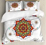Leaf Duvet Cover Set with Pillow Shams Lotus Inspired Swirled Print