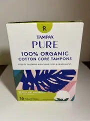 Tampax Pure Cotton Core Regular Absorbency Tampons 100% Organic 16 ct
