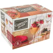 Gibson Home 6-Piece Holiday Poinsettia Glass Wine Goblet Set, 14 oz