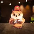 4.25"H Owl Fireman with Fire Hose Statue Figurine Home Decor Unique Gift
