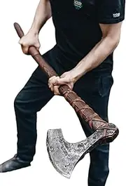 40" Two-Handed Large Viking Axe - Custom Gift With Rose Wood Shaft, Forged Carbon Steel, Bearded Camping Style for Wood Cutting - Xmas Gift With Leather Sheath (Axe-506)