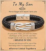 [D Dongjiangjin Gift] To My Son Grandson Nephew Leather Bracelet Birthday Easter Gradution Gifts for Teen Boys