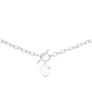 Silver 50cm Oval Belcher With Cz Heart Fob Necklace in Clear