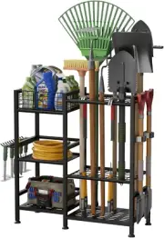 Garden Tool Organizer with Basket, 3 Tier Yard Tool Storage Rack for Garden