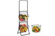 Giantex 3-Tier Fruit Basket Stand Kitchen Metal Market Basket Stand w/Hanging Wire Bowls Vegetable Storage Stand