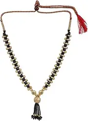 [Efulgenz] Indian Bollywood Traditional Gold Plated Ruby Emerald/Color CZ Stone Mangalsutra Pendant Necklace Jewelry with chain for Women, Anniversary Birthday Jewelry for Women Mom Wife Girlfriend