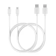 2 Pack 1m Data Transfer Charger Charging Micro USB Cable Cord for Android Phone Device Tablet Bulk White TPE Plastic