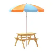 Keezi Kids Wooden Picnic Table Set Umbrella Sandpit Box Bench Seat Furniture