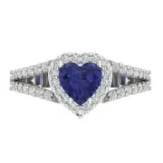 1.7 Heart split shank Tanzanite Gem Promise Bridal Wedding Ring 14k White Gold