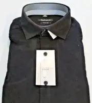 Van Heusen Blackwatch Micro Ribbed Blk Lng Slv Dress Shirt Slim Fit 17.5 34/35