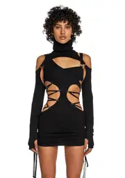 [DARKER WAVS] Replay Cut Out Lace Up Dress Set - Black