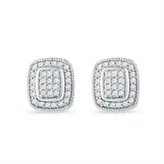 14k White Gold Round Diamond Square Cluster Stud Earrings 1/4 Cttw