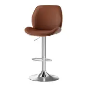1X Bar Stool Bentwood Swivel Adjustable Kitchen Dining Counter Stool Leather Brown
