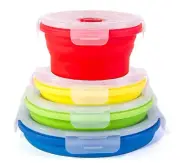 Thin Bins Food Storage Containers - Set of Collapsible Silicone w/ Airtight Lids