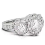 1.83ct tw G/SI1 Round Natural Certified Diamonds Platinum Halo Three Stone Ring