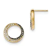 14k Yellow Gold Champagne/White Real Diamond Circle Post Earrings