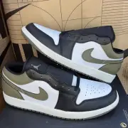 NEW Nike Air Jordan 1 Low Black Toe Medium Olive Green 553558-092 Men Size 12