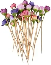 TOKIDNY 30pcs Rose Flower Cocktail Picks Decorative Bamboo Toothpicks for Appetizers Fruit Skewers and Wedding Celebrations for Parties Valentines Food Displays