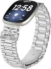 Metal Bands Compatible with Fitbit Versa 4＆Sense 2, Adjustable Elegant Casual Replacement Strap for Fitbit Versa 3＆Sense bands women men (Silver, One Size)